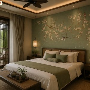 Trang trí phòng ngủ khu resort với tranh indochine 47817