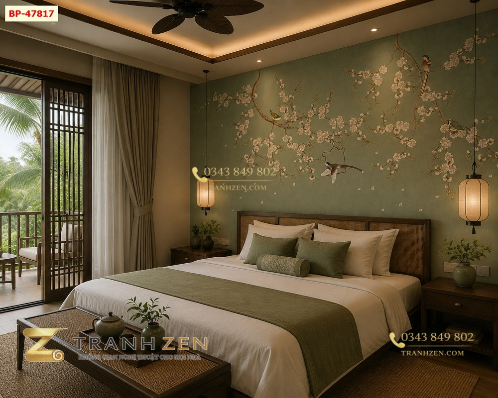 Trang trí phòng ngủ khu resort với tranh indochine 47817