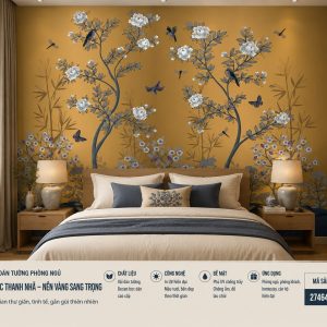 Tranh dán tường phòng ngủ hoa mộc thanh nhã nền vàng sang trọng 3d 2746428161