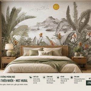 Tranh dán tường phòng ngủ lá rừng thiên nhiên mist mural 3d 2761689273