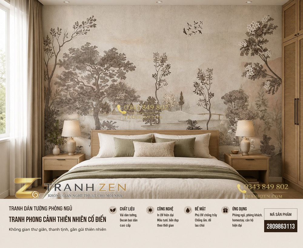 Tranh dán tường phòng ngủ phong cảnh thiên nhiên cổ điển 3d 2809863113