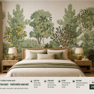 Tranh dán tường phòng ngủ rừng cây trái ngọt thiên nhiên xanh mát 3d 2750638997