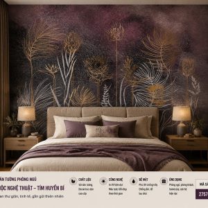 Tranh dán tường phòng ngủ thảo mộc nghệ thuật tím huyền bí 3d 2757812023