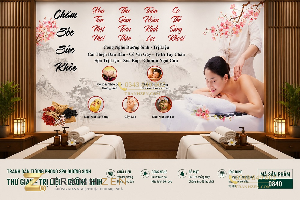 Tranh dán tường phòng spa dưỡng sinh chăm sóc sức khỏe 3d 0840
