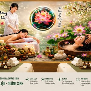 Tranh dán tường phòng spa dưỡng sinh hoa sen massage ngâm thảo dược 3d 10673