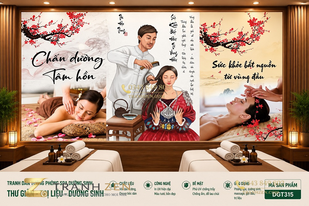 Tranh dán tường phòng spa dưỡng sinh massage gội đầu trị liệu 3d dgt315
