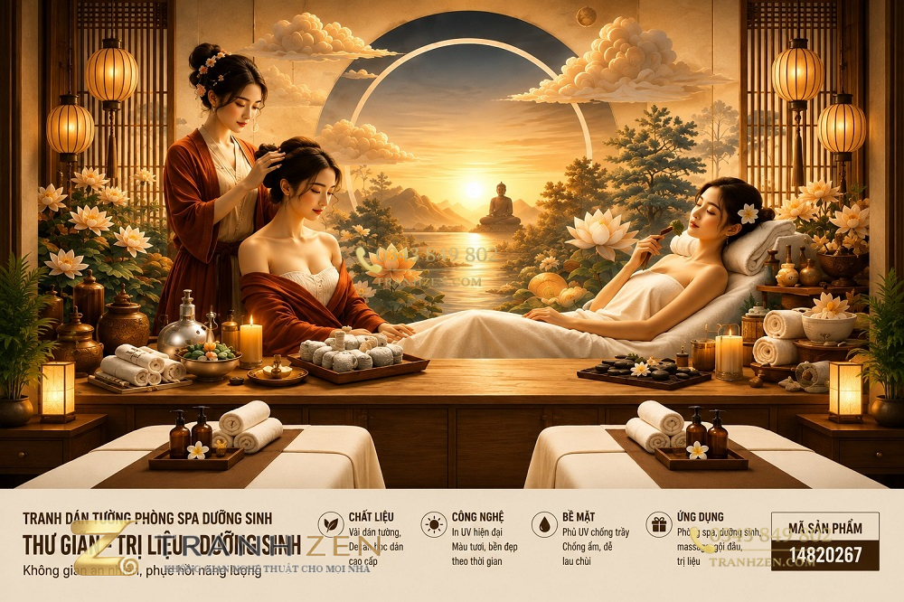 Tranh dán tường phòng spa dưỡng sinh thiền định hoa sen thư giãn 3d 14820267