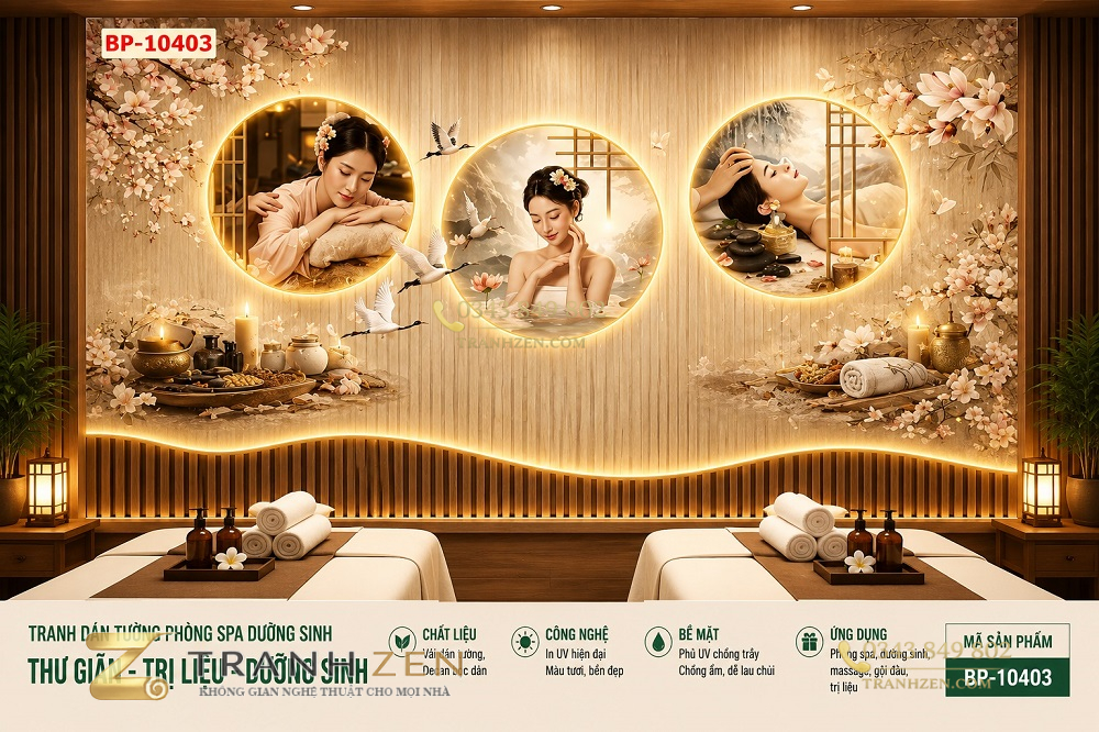 Tranh dán tường phòng spa dưỡng sinh thư giãn trị liệu hoa mộc lan 3d bp-10403