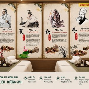 Tranh dán tường phòng spa dưỡng sinh tứ quý xuân hạ thu đông 3d 981357
