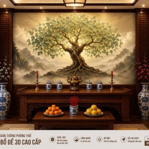 Tranh dán tường phòng thờ cây bồ Đề 3d cao cấp bd20261382