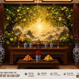 Tranh dán tường phòng thờ cây bồ Đề 3d phong thủy cao cấp bd20261383