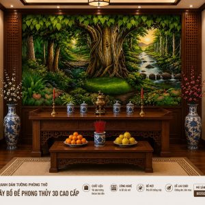 Tranh dán tường phòng thờ cây bồ Đề phong thủy 3d cao cấp bd2026964