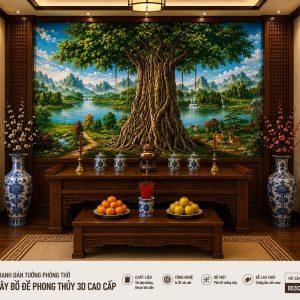 Tranh dán tường phòng thờ cây bồ Đề phong thủy 3d cao cấp bd2026965