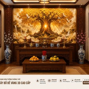 Tranh dán tường phòng thờ cây bồ Đề vàng 3d cao cấp bd2026961