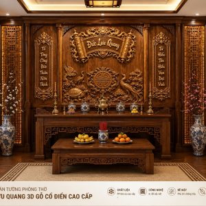 Tranh dán tường phòng thờ Đức lưu quang 3d gỗ cổ Điển cao cấp cd3820264