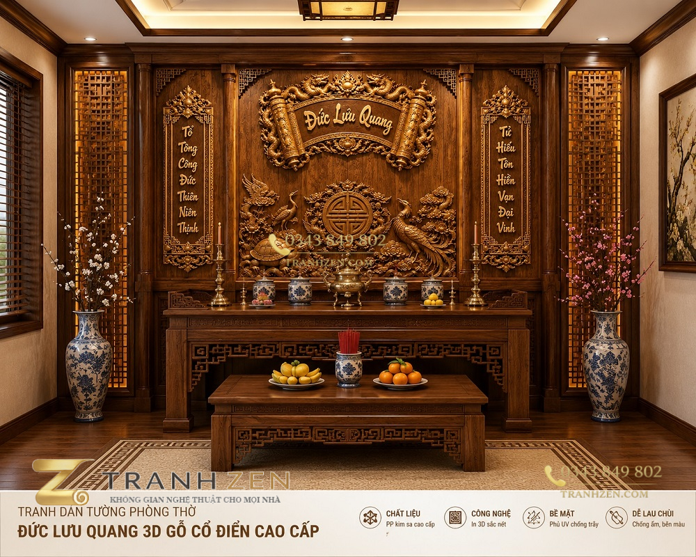 Tranh dán tường phòng thờ Đức lưu quang 3d gỗ cổ Điển cao cấp cd3820264