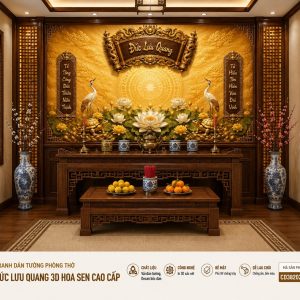 Tranh dán tường phòng thờ Đức lưu quang 3d hoa sen cao cấp cd3820263