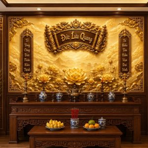 Tranh dán tường phòng thờ Đức lưu quang 3d mạ vàng cao cấp cd3820265