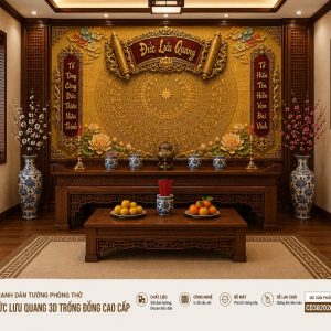 Tranh dán tường phòng thờ Đức lưu quang 3d trống Đồng cao cấp cd3820262