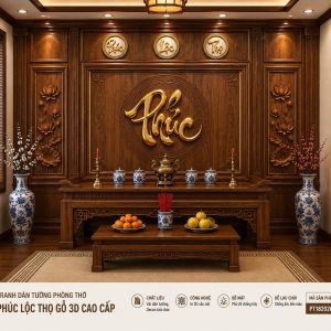 Tranh dán tường phòng thờ phúc lộc thọ gỗ 3d cao cấp pt1820261