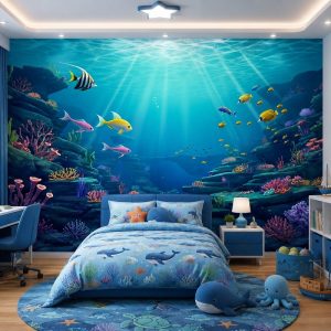 Tranh dán tường phòng trẻ em đại dương cá nhiệt đới 3d st2551709721