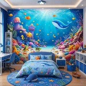 Tranh dán tường phòng trẻ em đại dương cá voi hoạt hình st2704333109