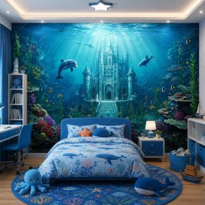 Tranh dán tường phòng trẻ em đại dương lâu đài dưới biển st2591125603