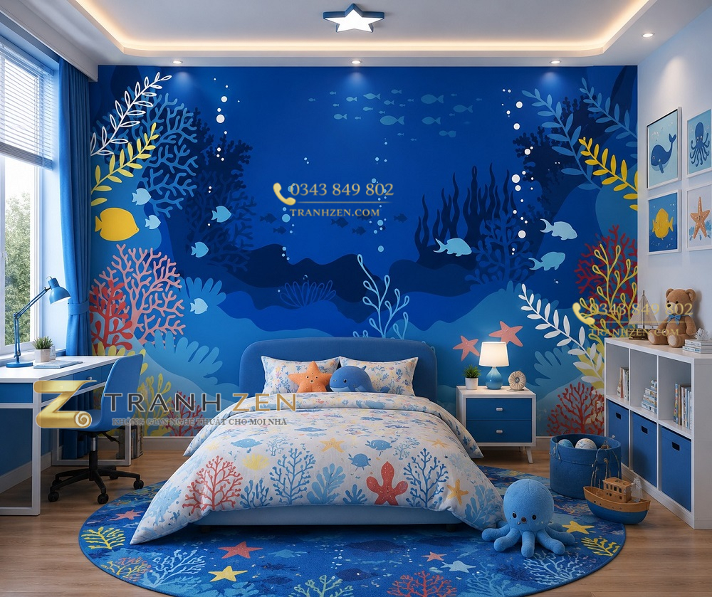 Tranh dán tường phòng trẻ em đại dương san hô cá biển 3d st2313859241