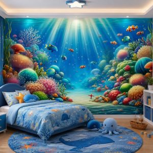 Tranh dán tường phòng trẻ em đại dương san hô cá nhiệt đới 3d st2503000875