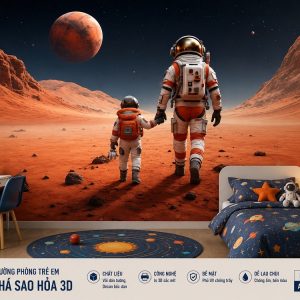Tranh dán tường phòng trẻ em khám phá sao hỏa 3d - ab800501783