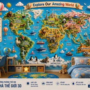 Tranh dán tường phòng trẻ em khám phá thế giới 3d - ai13820261