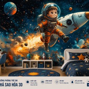 Tranh dán tường phòng trẻ em khám phá vũ trụ 3d - ab1212477497