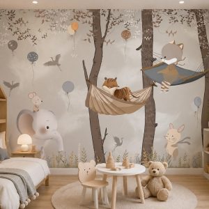Tranh dán tường phòng trẻ em khu rừng động vật dễ thương st2569738131