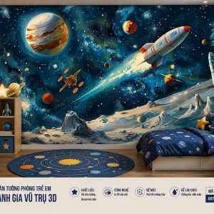 Tranh dán tường phòng trẻ em phi hành gia vũ trụ 3d ab772216334