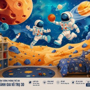 Tranh dán tường phòng trẻ em phi hành gia vũ trụ 3d ab823105583