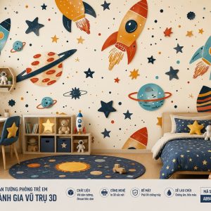 Tranh dán tường phòng trẻ em phi hành gia vũ trụ 3d - ab940436501