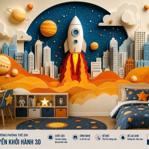 Tranh dán tường phòng trẻ em phi thuyền khởi hành 3d - ab1081497463