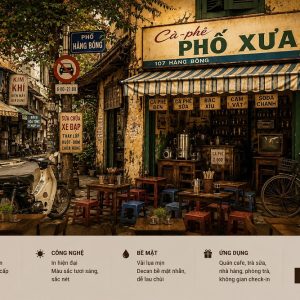 Tranh dán tường quán cafe cổ phố xưa hà nội vintage hoài niệm 3d - cf188202614
