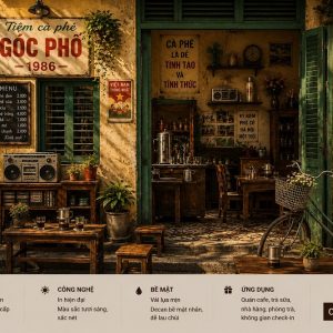 Tranh dán tường quán cafe hà nội xưa vintage phố cổ hoài niệm 3d - cf188202615