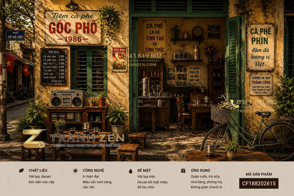 Tranh dán tường quán cafe hà nội xưa vintage phố cổ hoài niệm 3d - cf188202615