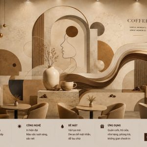 Tranh dán tường quán cafe hiện đại abstract geometric tông be nâu 3d - cf188202610