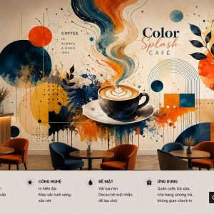 Tranh dán tường quán cafe hiện đại color splash nghệ thuật 3d - cf188202611