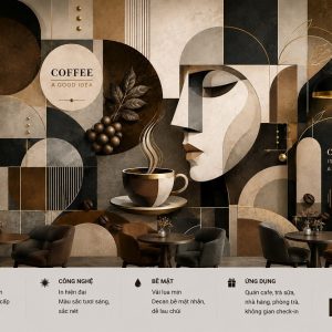 Tranh dán tường quán cafe hiện đại hình học nghệ thuật tông nâu đen gold 3d - cf188202612