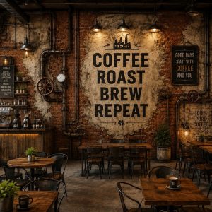 Tranh dán tường quán cafe industrial gạch đỏ ống kim loại vintage 3d - cf188202617