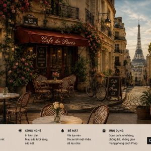 Tranh dán tường quán cafe pháp paris cổ điển tháp eiffel vintage 3d - cf188202620