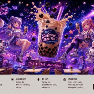 Tranh dán tường quán cafe trà sữa trẻ galaxy vũ trụ anime 3d - cf18820269