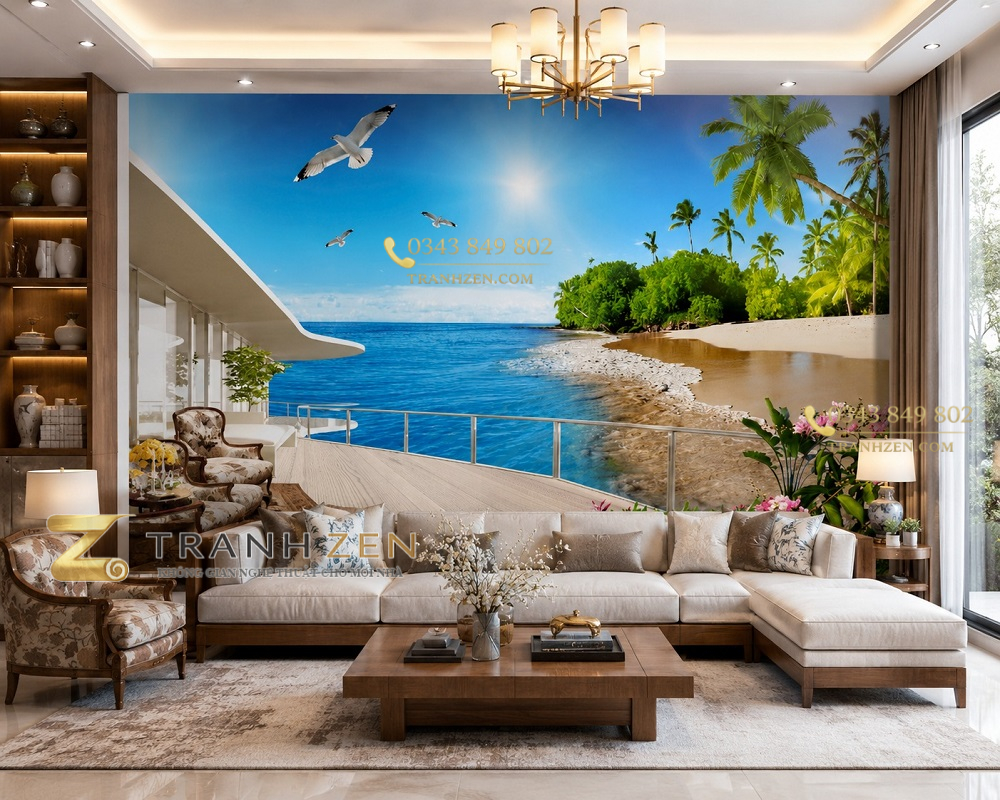 Tranh phong cảnh biển dán tường phòng khách 30446
