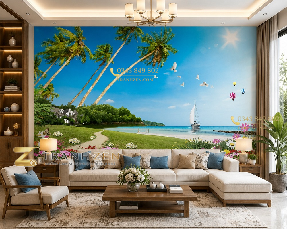 Tranh phong cảnh biển dán tường phòng khách 30447