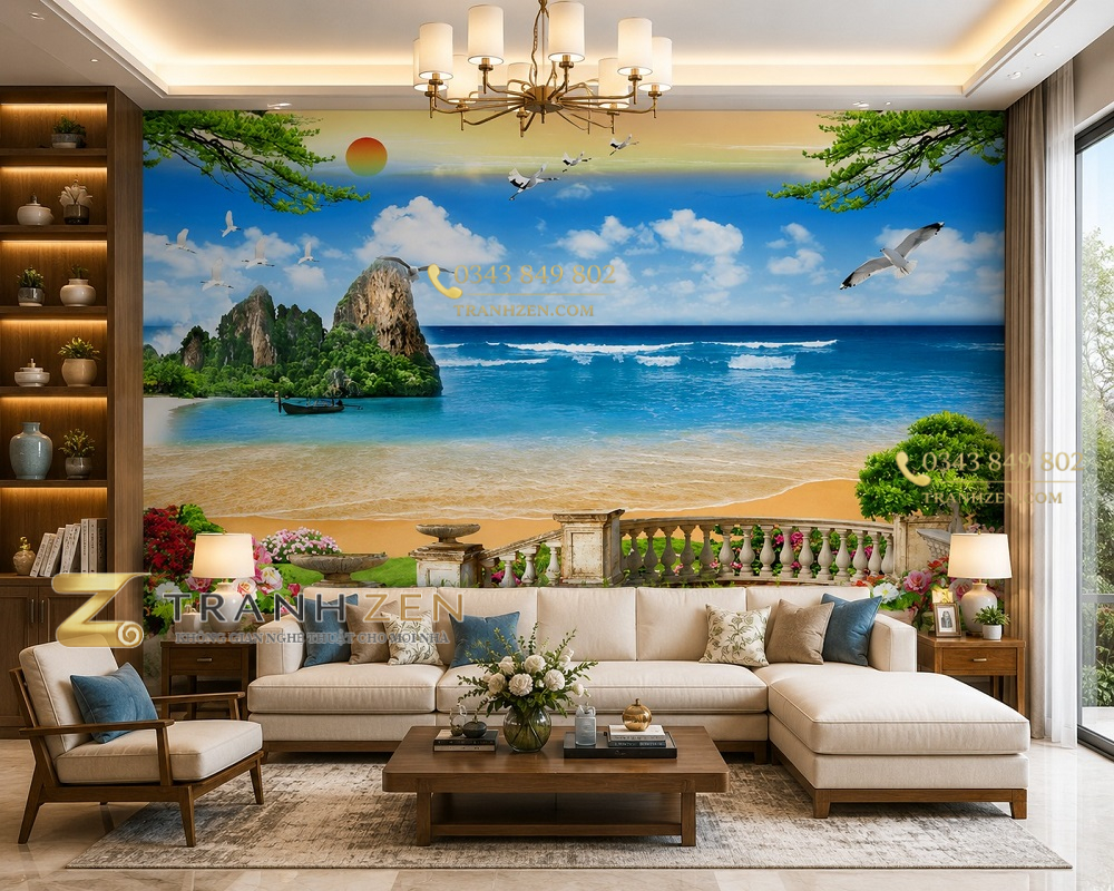 Tranh phong cảnh biển dán tường phòng khách 30455