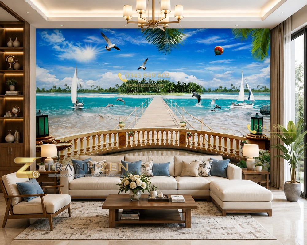 Tranh phong cảnh biển dán tường phòng khách 30646